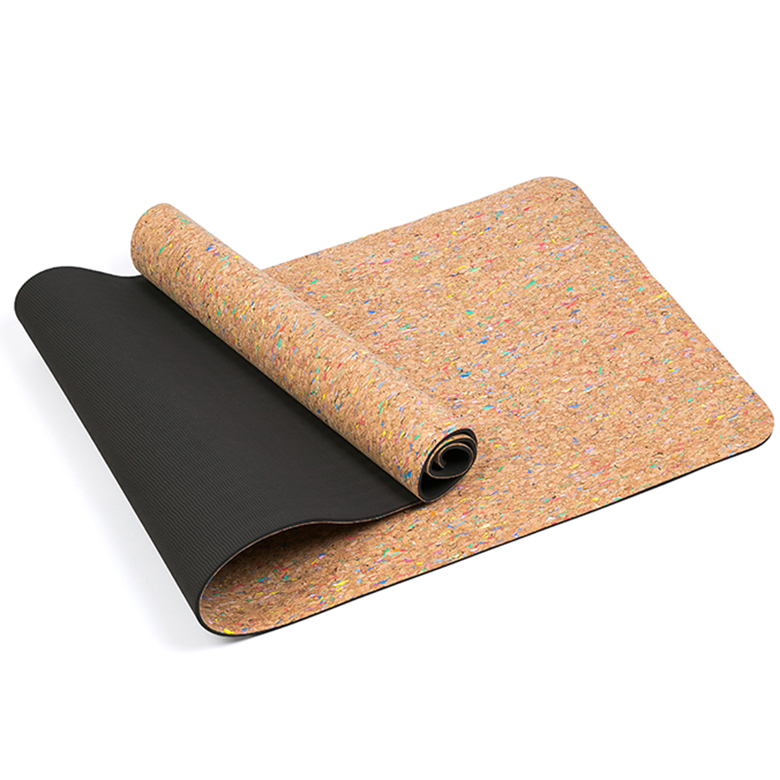 Wholesale 5mm wooden cork double layer skid proof nontoxic tpe yoga mat roll