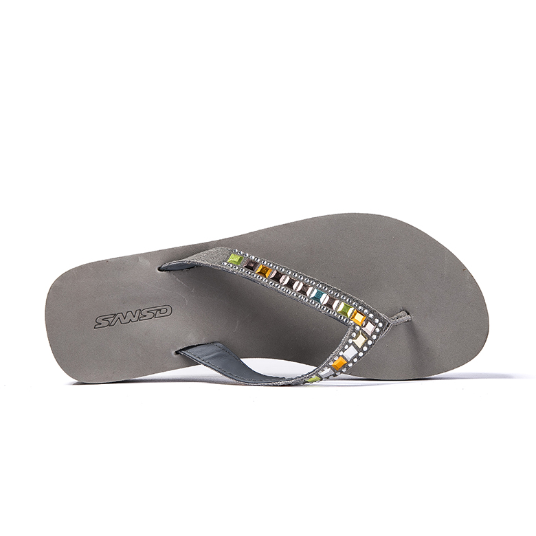 high quality Lightweight high heel thick crystal design slipper women gray eva flip flop