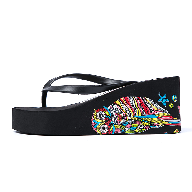 Factory direct sales summer beach EVA increased slipper printed high heel flip flops for women