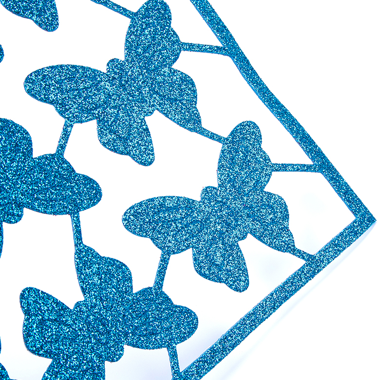 Wholesale eco-friendly colorful butterfly print adhesive handcraft back glue glitter eva glitter foam sheet