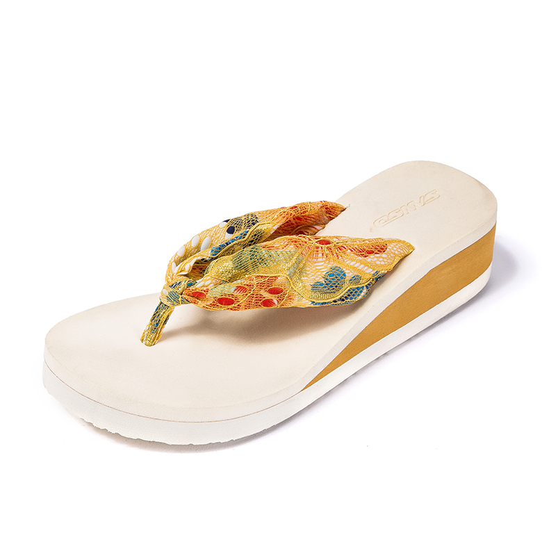 Women's wedge thong gold color lace straps sandals summer beach slippers wedding flip flops