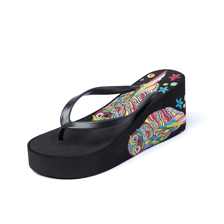 Factory direct sales summer beach EVA increased slipper printed high heel flip flops for women