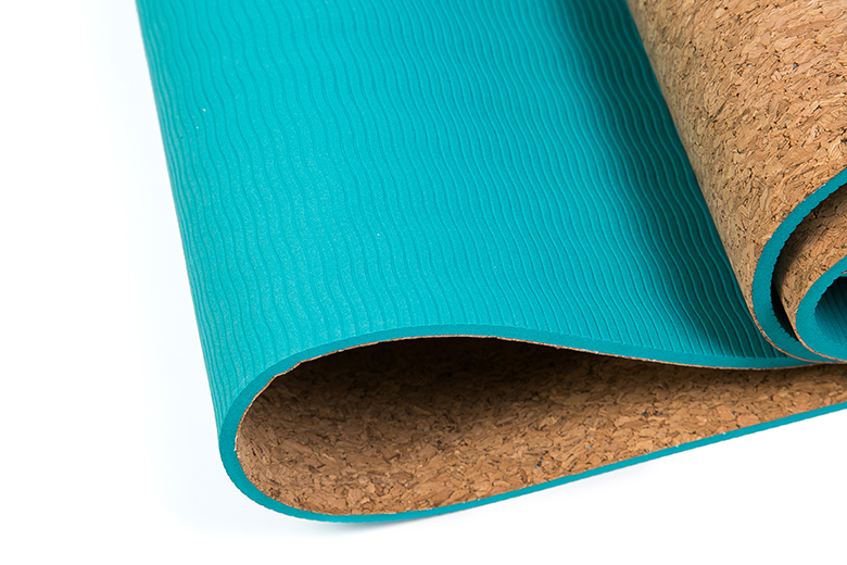 Chinese supplier 6 mm non-slip durable lightweight eco friendly tpe cork yoga mat with double layer